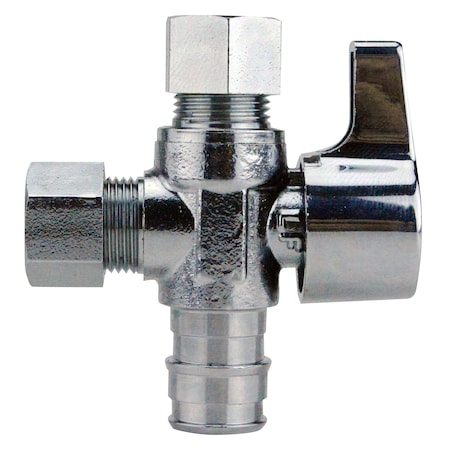 1/2 In. Chromed Brass PEX-A Barb X 3/8 In. Compression Dual Outlet Quarter-Turn Straight Stop Valve